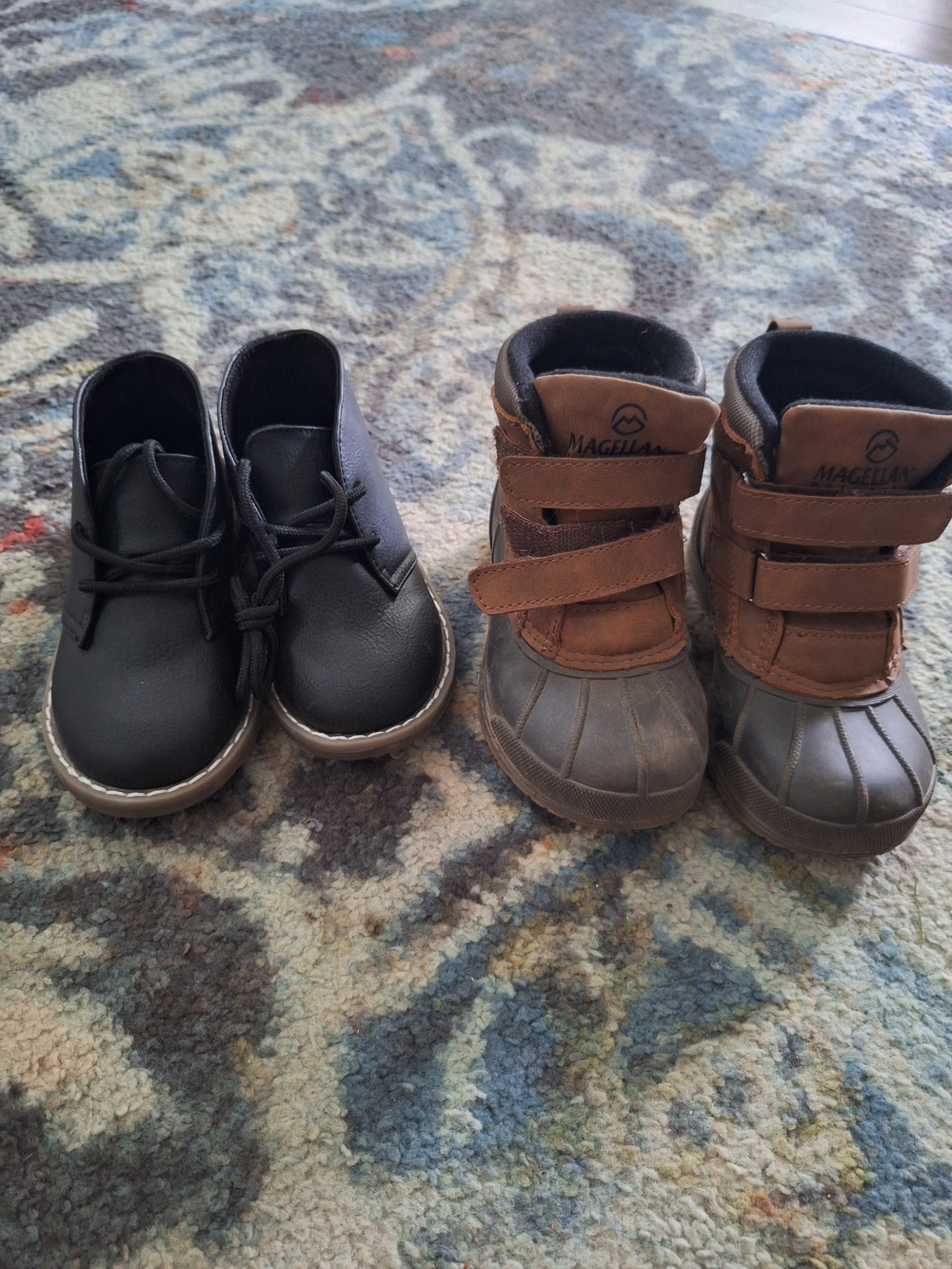 Magellan Brown and Black Kids Duck Boots and Children's Place Dress Shoes Bundle